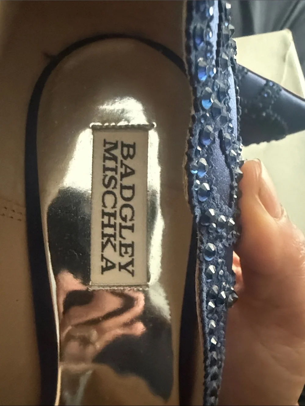 Badgley Mischka Navy Beaded Pointed-Toe Pumps